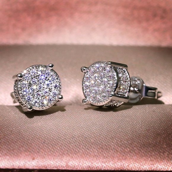 18K White Gold Diamond All Around Stud Earrings - Picture 2 of 3